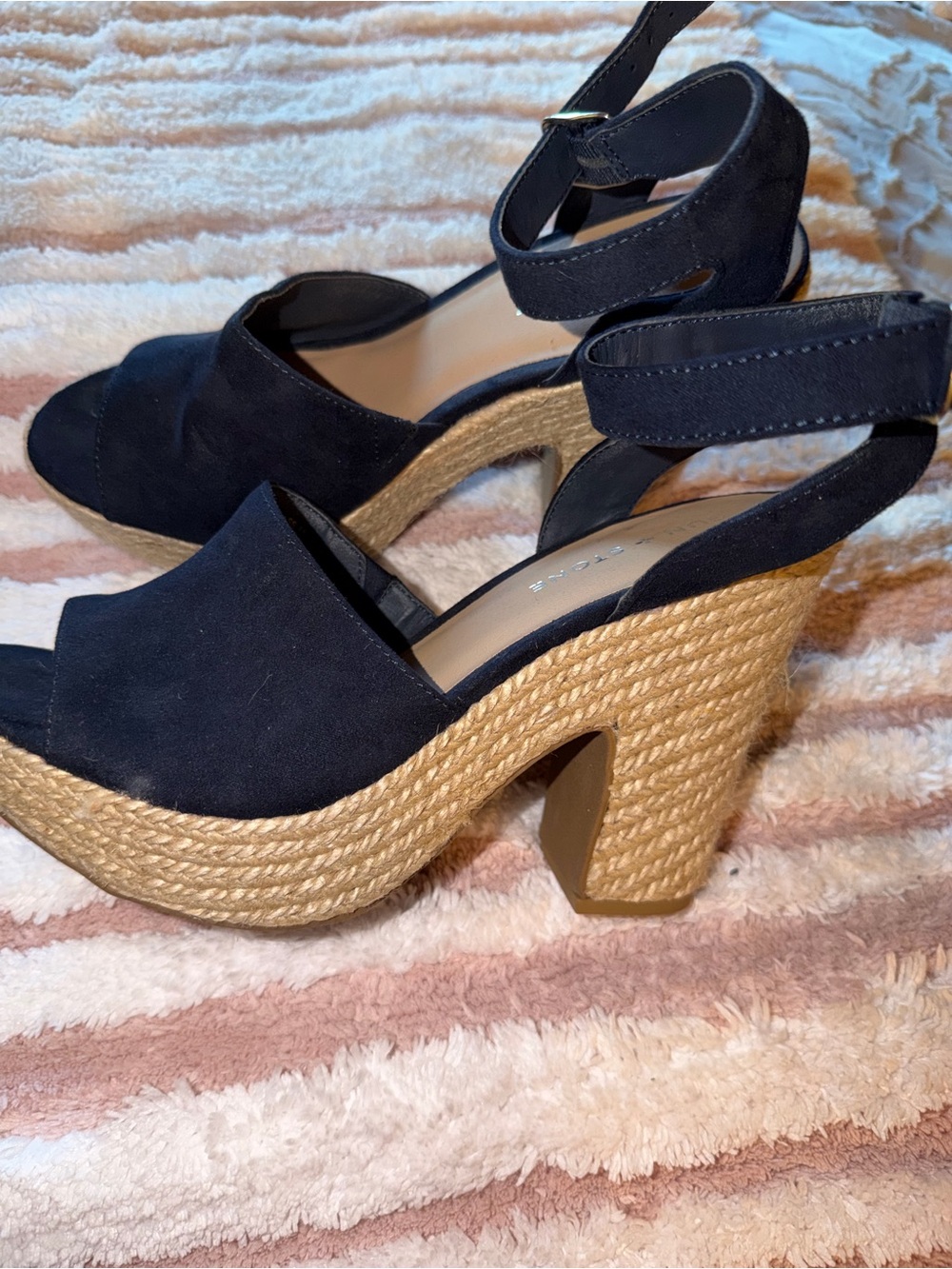 Women's Blue Suede Espadrille Platform Heels - Elegant Ankle Strap